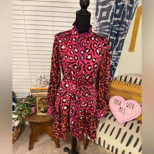 Women’s Fate Multi Leopard Print Dress Button Down w/ Ruffle Waist Tie Boutique